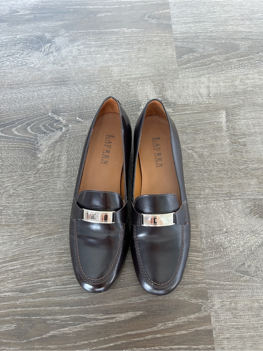 Lauren Ralph Lauren Dark Brown Leather Loafers with Silver Accent